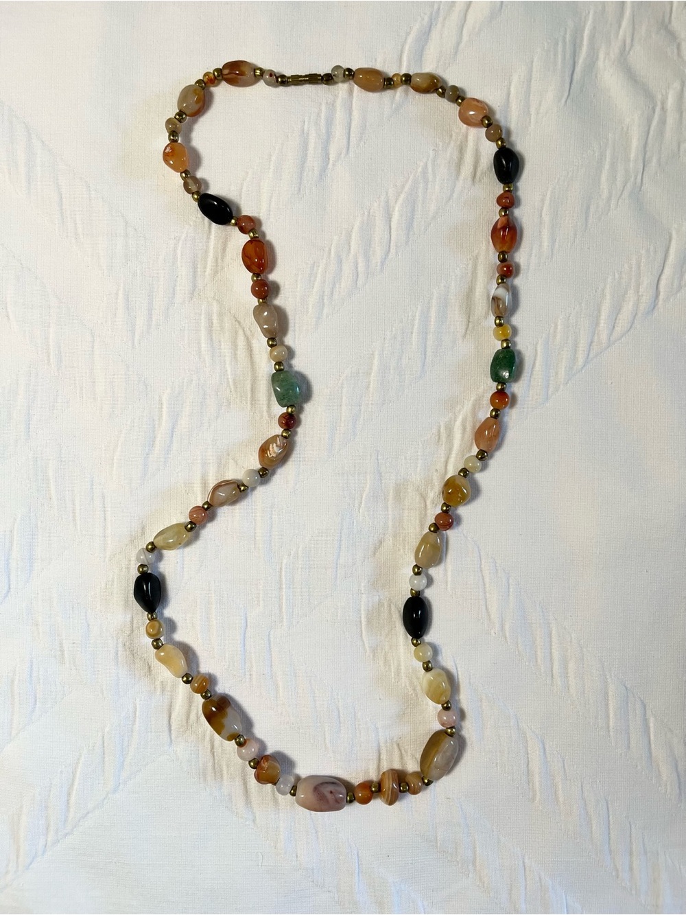 Vintage 60s Multi-Color Agate Beggar Bead Necklace - 35" Long Boho